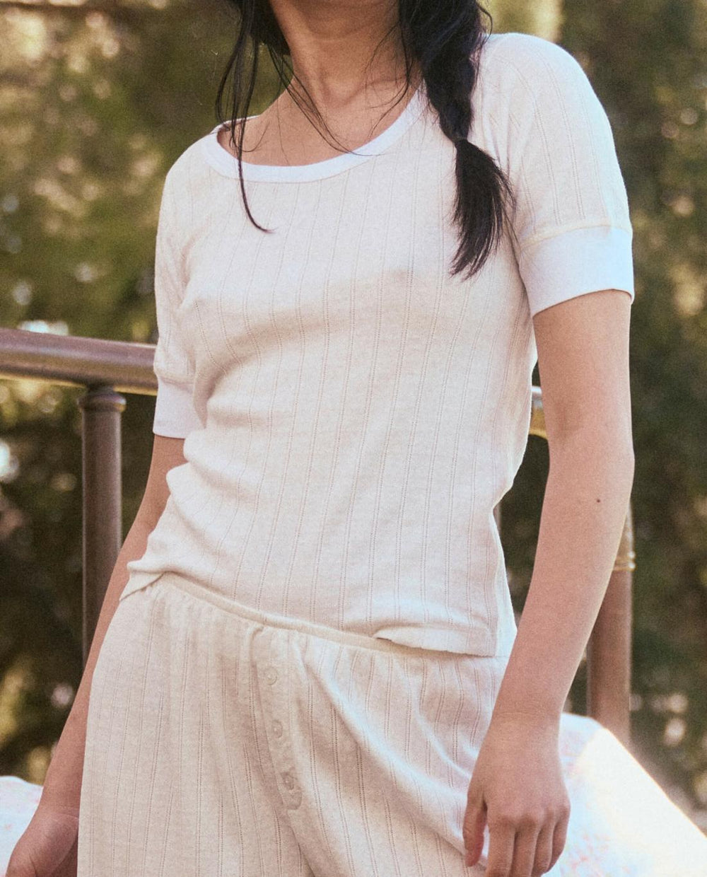 Sleep Tops | Women The Great. The Pointelle Ballet Tee. White