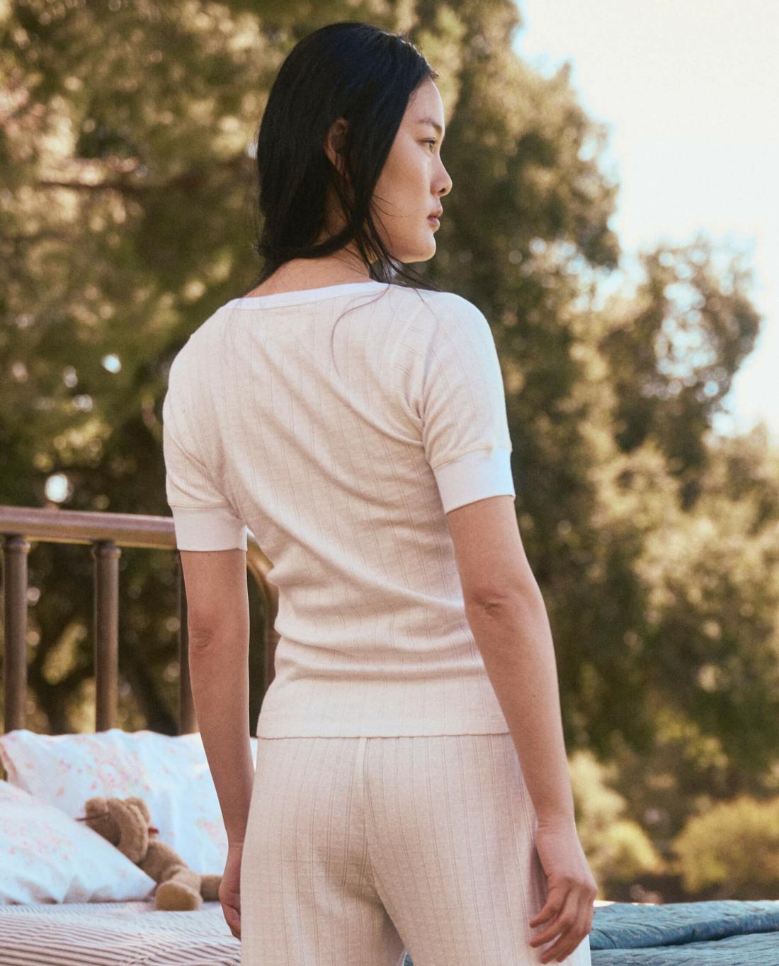 Sleep Tops | Women The Great. The Pointelle Ballet Tee. White