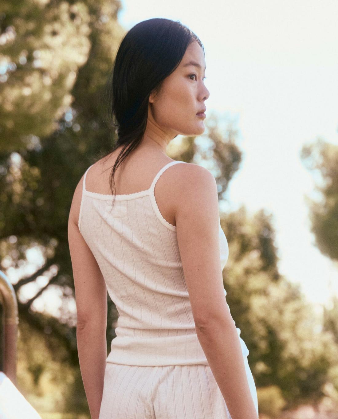 Sleep Tops | Women The Great. The Pointelle Scallop Sleep Tank. White