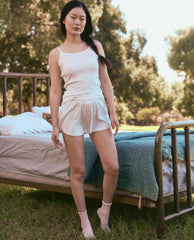 Sleep Tops | Women The Great. The Pointelle Scallop Sleep Tank. White