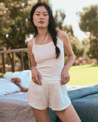 Sleep Tops | Women The Great. The Pointelle Scallop Sleep Tank. White