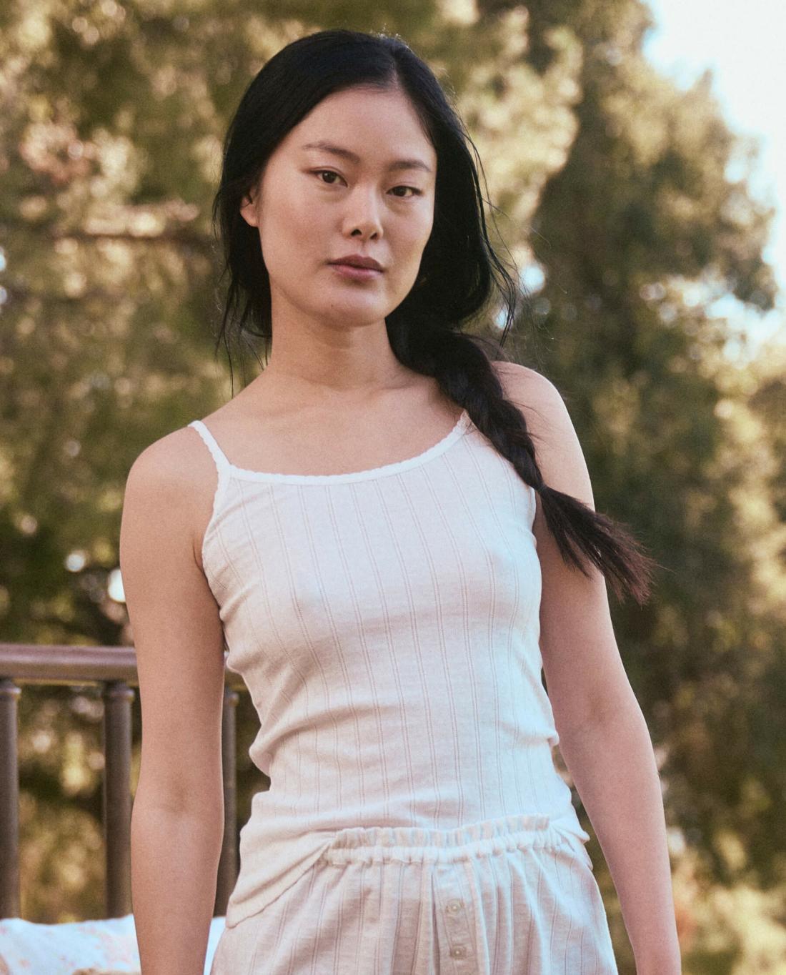 Sleep Tops | Women The Great. The Pointelle Scallop Sleep Tank. White