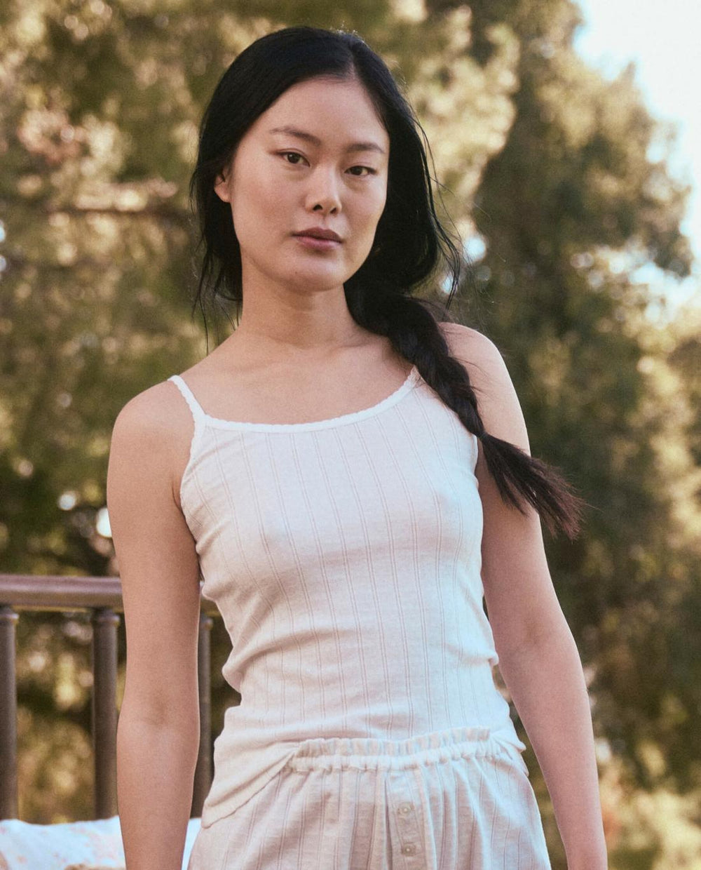 Sleep Tops | Women The Great. The Pointelle Scallop Sleep Tank. White