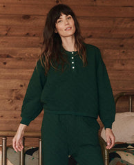 Sleep Tops | Women The Great. The Quilted Henley Sleep Sweatshirt. Pine