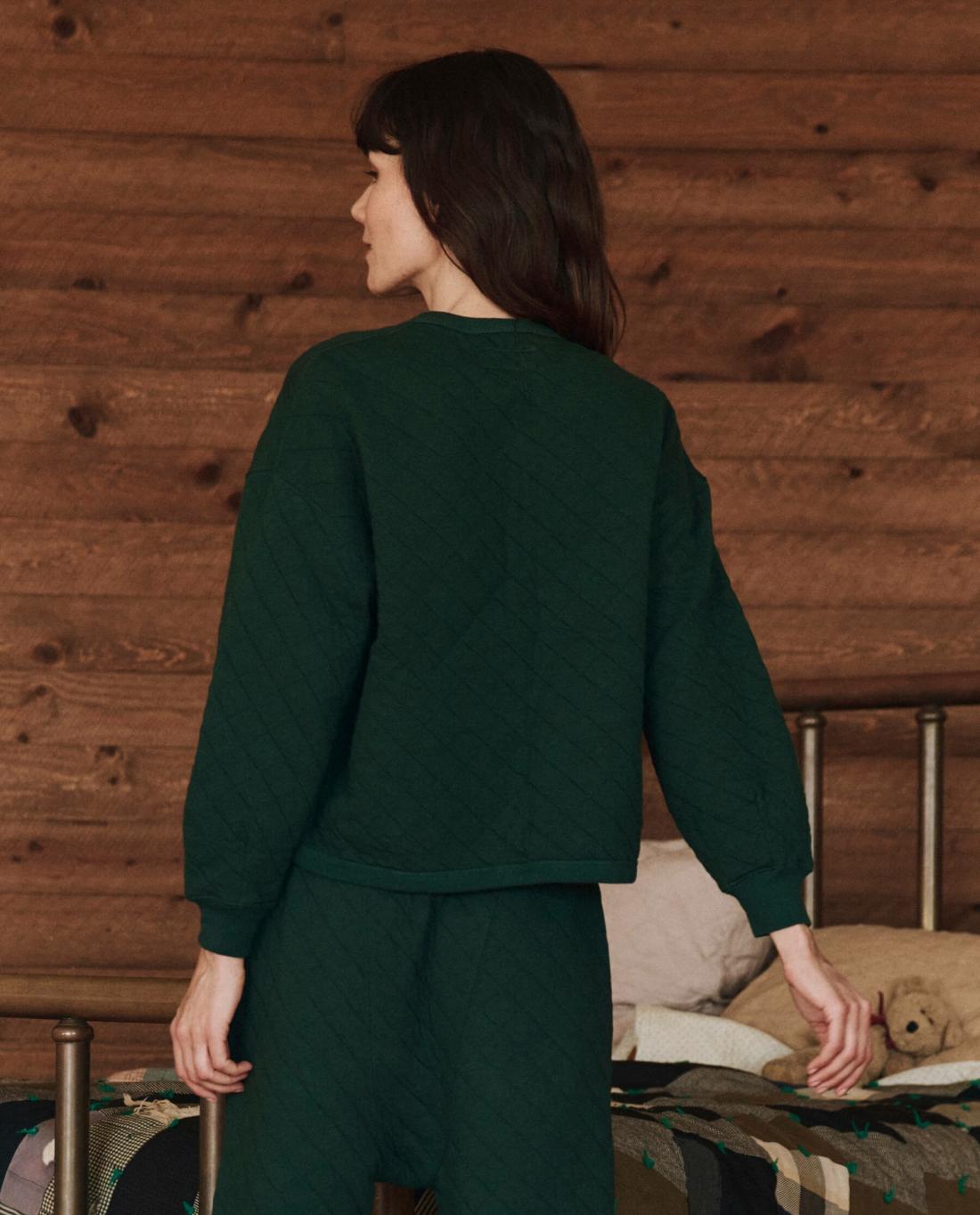 Sleep Tops | Women The Great. The Quilted Henley Sleep Sweatshirt. Pine