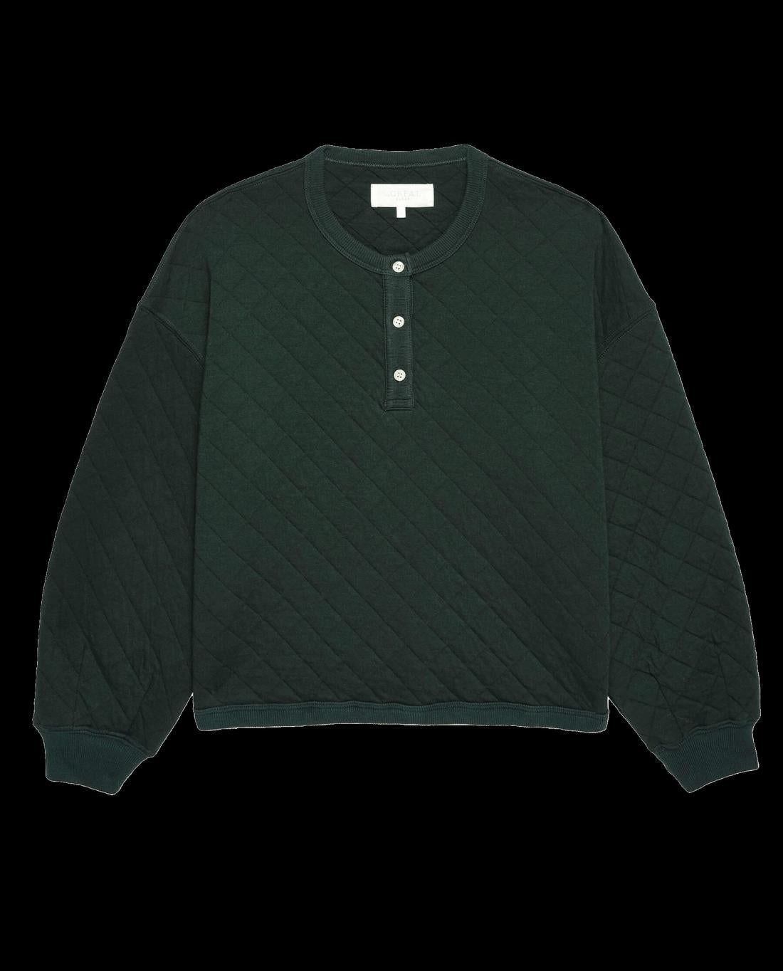 Sleep Tops | Women The Great. The Quilted Henley Sleep Sweatshirt. Pine