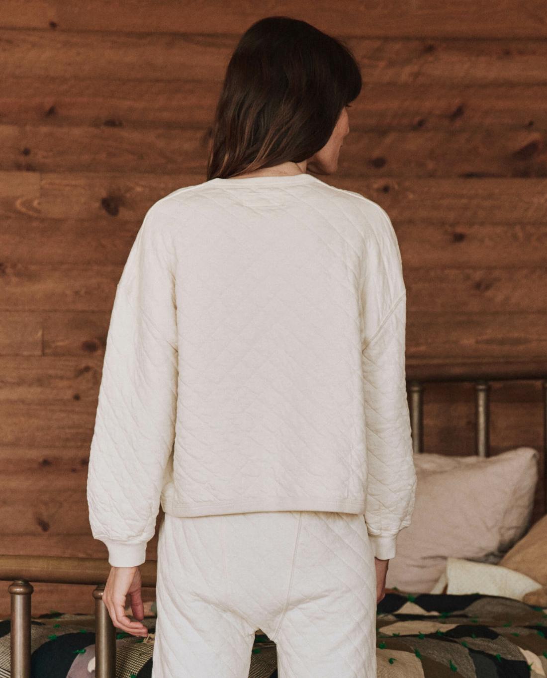 Sleep Tops | Women The Great. The Quilted Henley Sleep Sweatshirt. Washed White