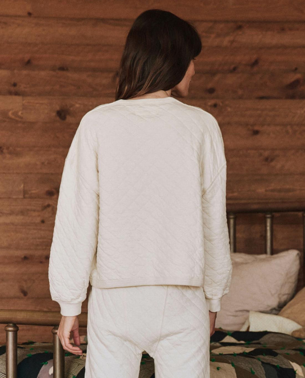 Sleep Tops | Women The Great. The Quilted Henley Sleep Sweatshirt. Washed White