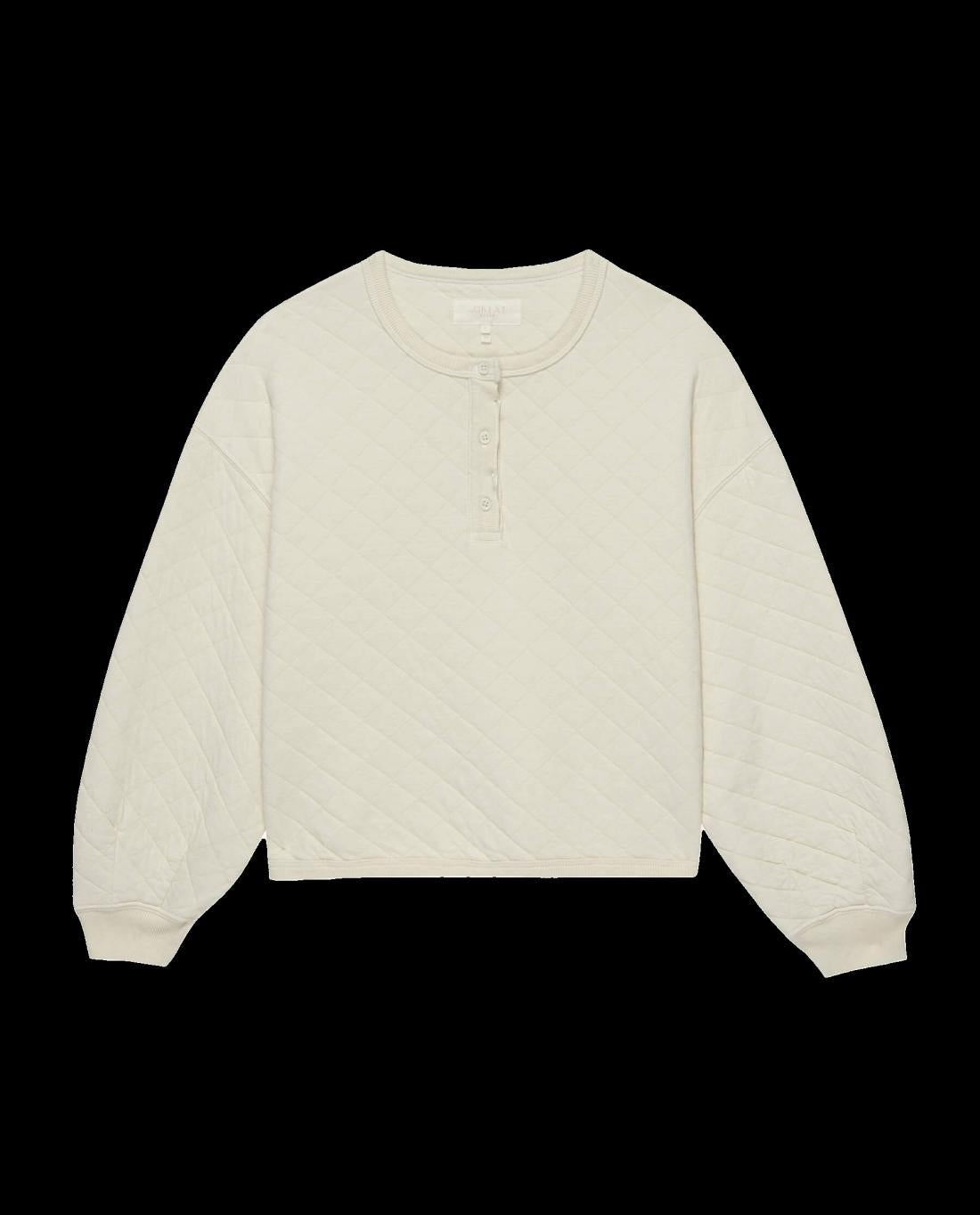 Sleep Tops | Women The Great. The Quilted Henley Sleep Sweatshirt. Washed White
