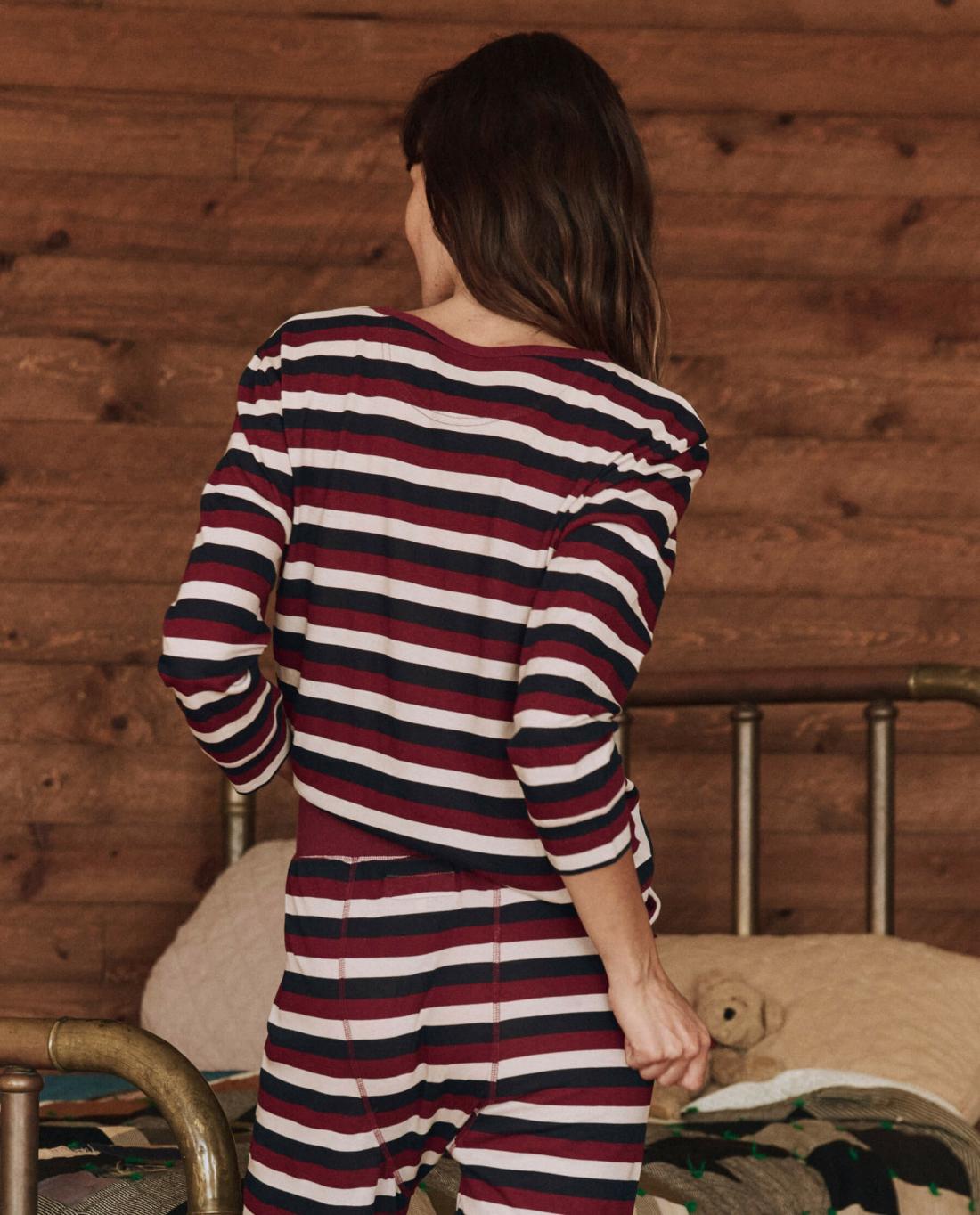 Sleep Tops | Women The Great. The Sleep Henley. Bordeaux Stripe