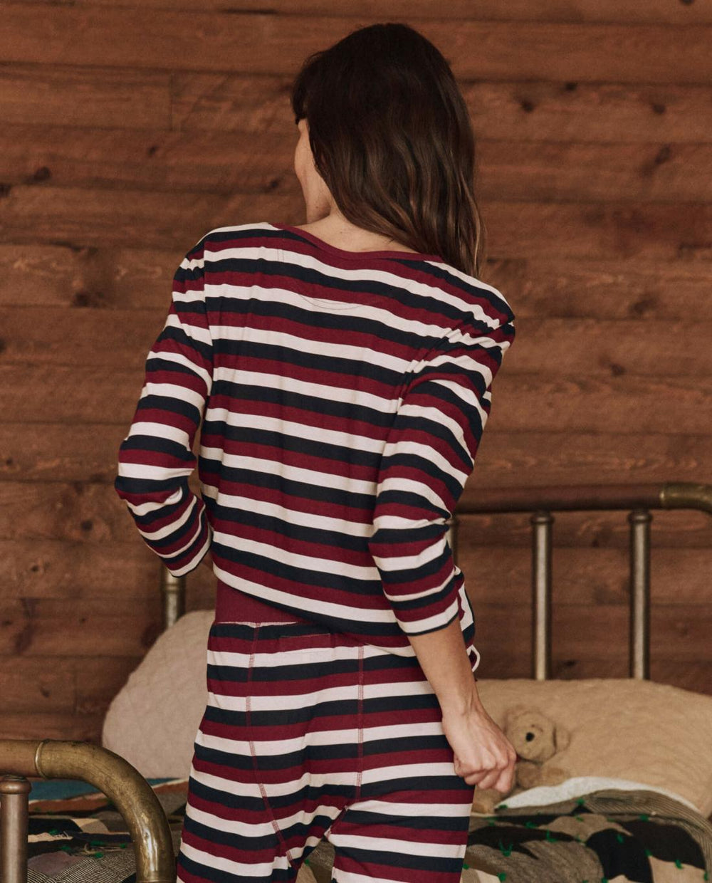 Sleep Tops | Women The Great. The Sleep Henley. Bordeaux Stripe