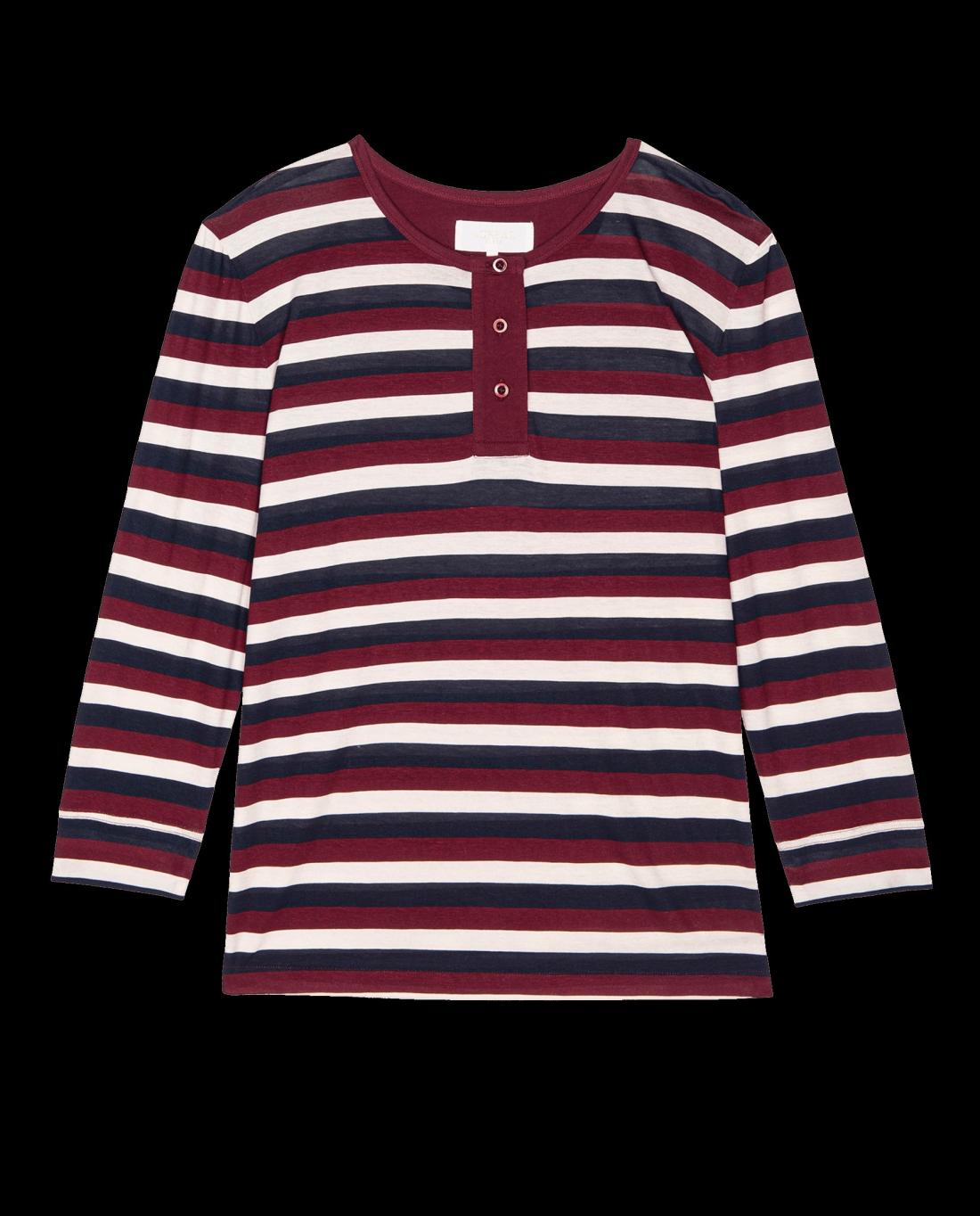 Sleep Tops | Women The Great. The Sleep Henley. Bordeaux Stripe