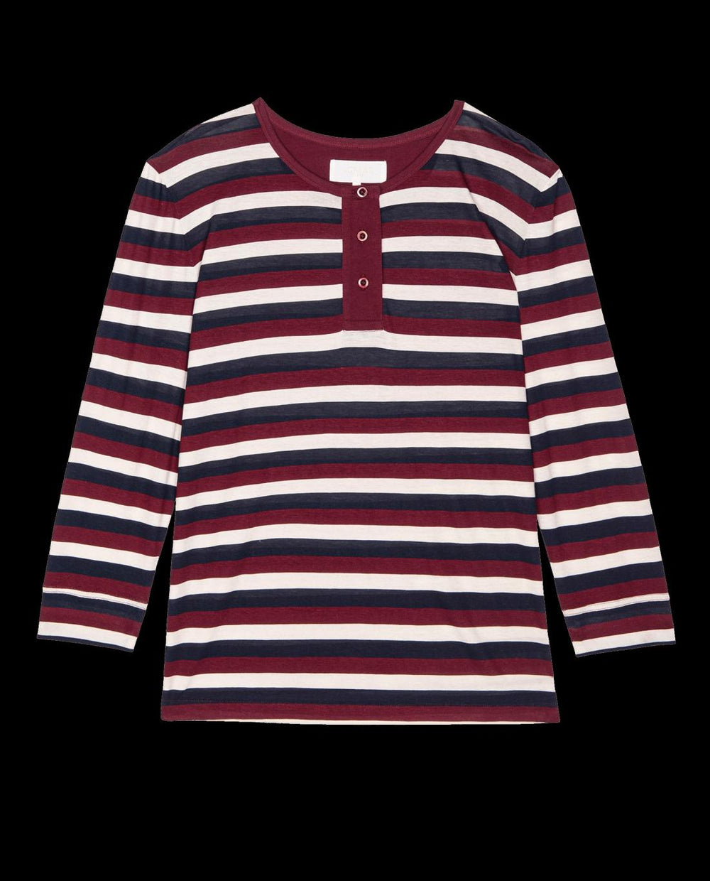 Sleep Tops | Women The Great. The Sleep Henley. Bordeaux Stripe