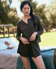 Sleep Tops | Women The Great. The Sleep Henley. Washed Black