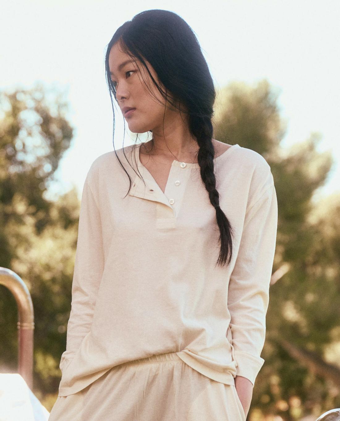 Sleep Tops | Women The Great. The Sleep Henley. Washed White