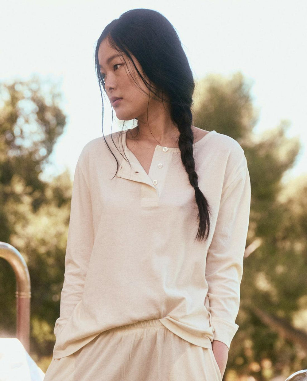 Sleep Tops | Women The Great. The Sleep Henley. Washed White