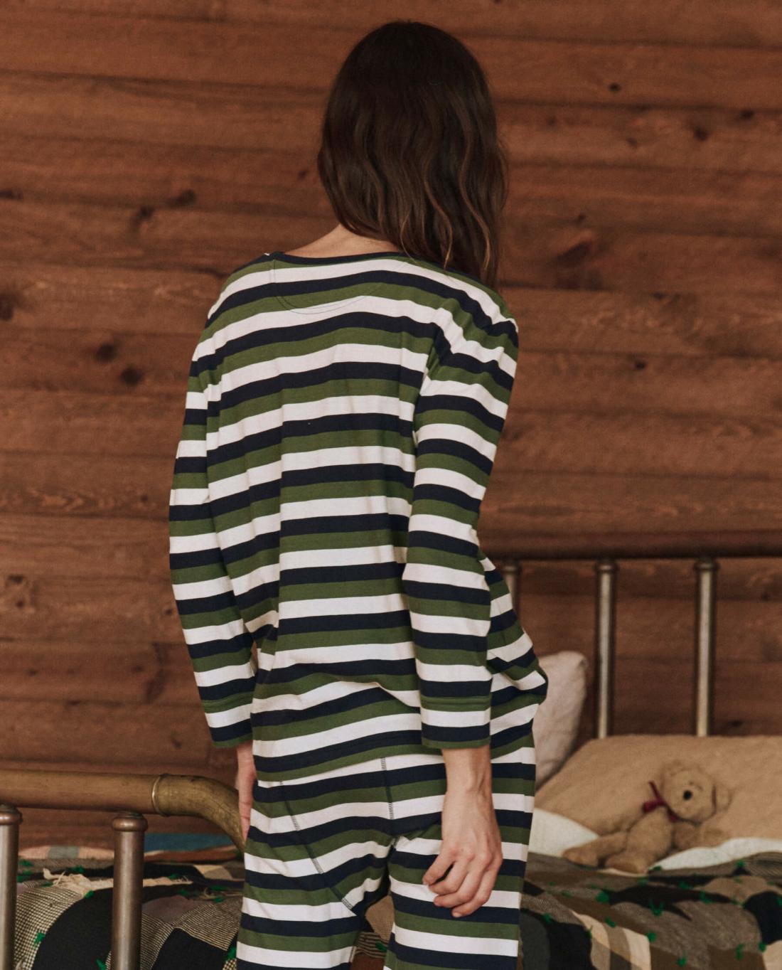Sleep Tops | Women The Great. The Sleep Henley. Winter Pine Stripe
