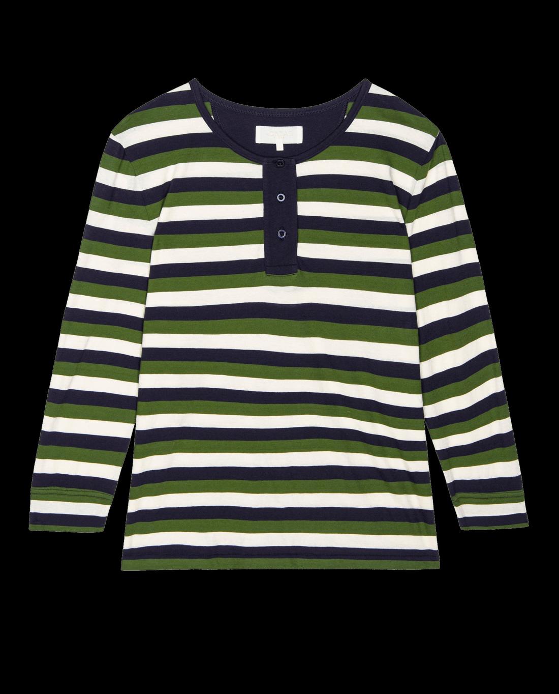 Sleep Tops | Women The Great. The Sleep Henley. Winter Pine Stripe