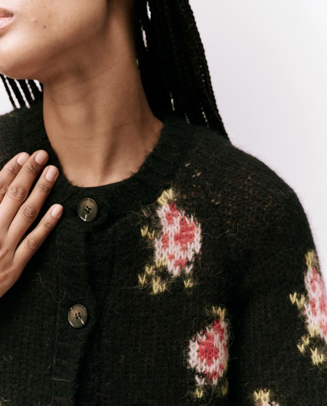 Sweaters | Women The Great. The Carousel Cardigan. Black Heirloom Rose