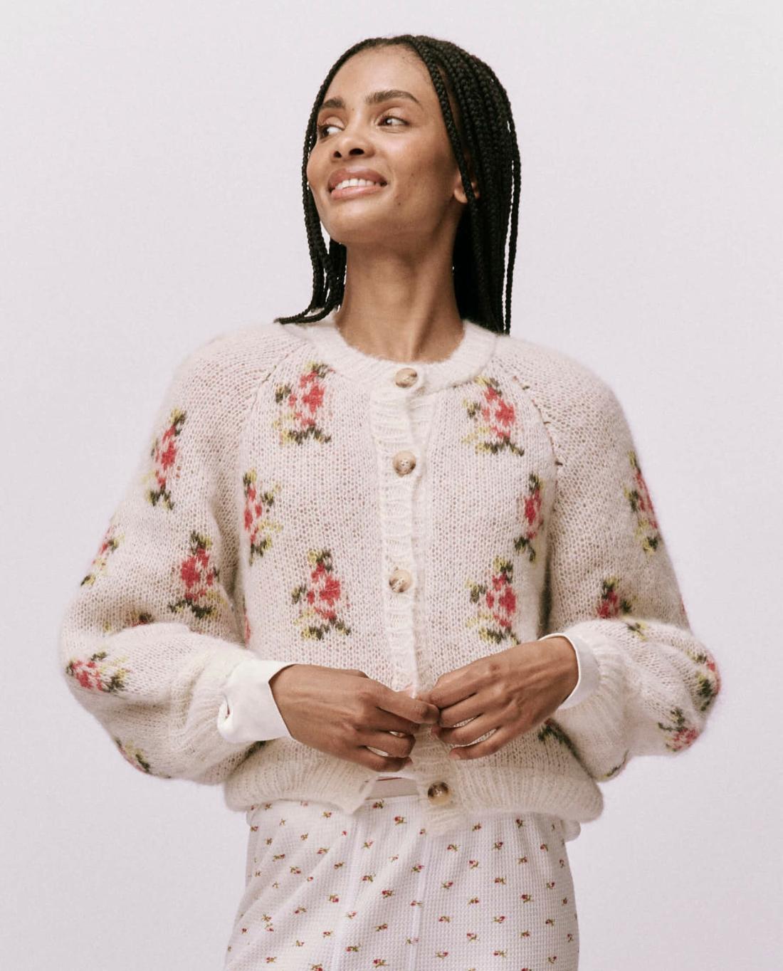 Sweaters | Women The Great. The Carousel Cardigan. White Heirloom Rose