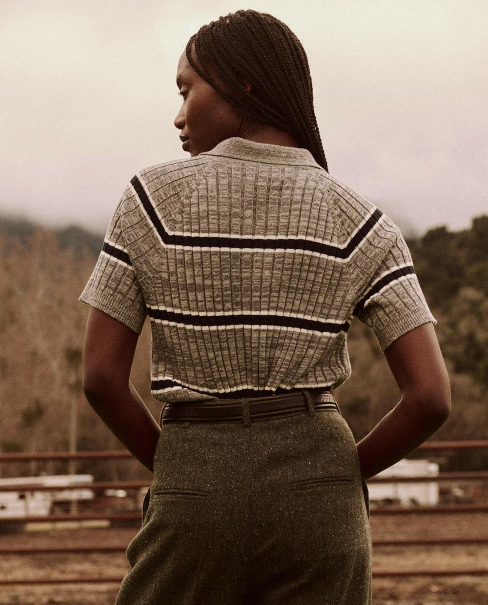 Sweaters | Women The Great. The Classic Polo Sweater. Heather Grey Stripe