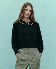 Sweaters | Women The Great. The Crochet Collar Pullover. Black With Soft White
