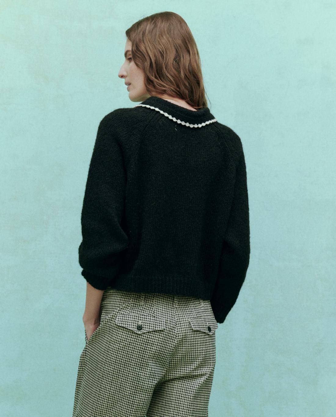 Sweaters | Women The Great. The Crochet Collar Pullover. Black With Soft White