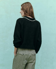 Sweaters | Women The Great. The Crochet Collar Pullover. Black With Soft White