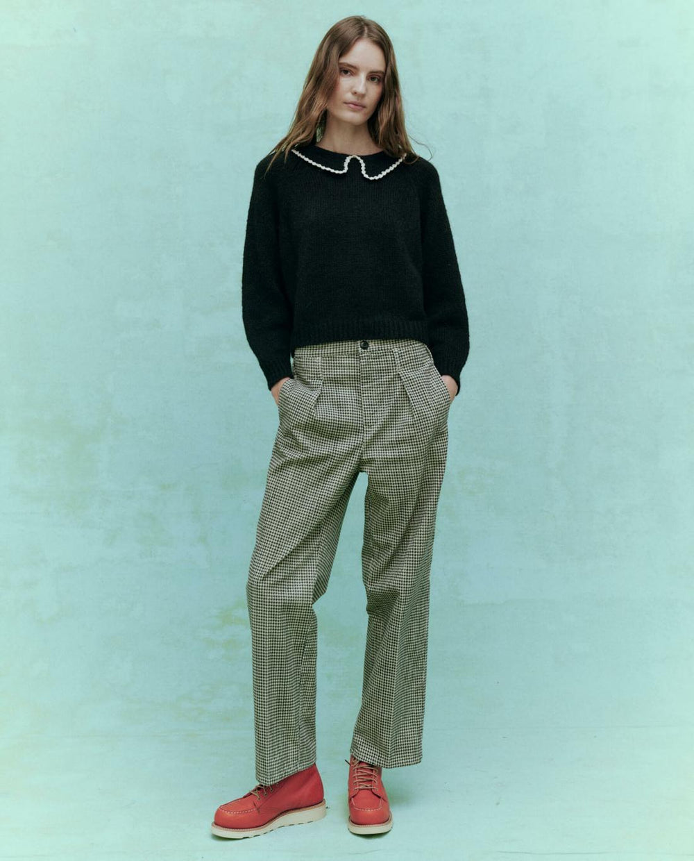 Sweaters | Women The Great. The Crochet Collar Pullover. Black With Soft White