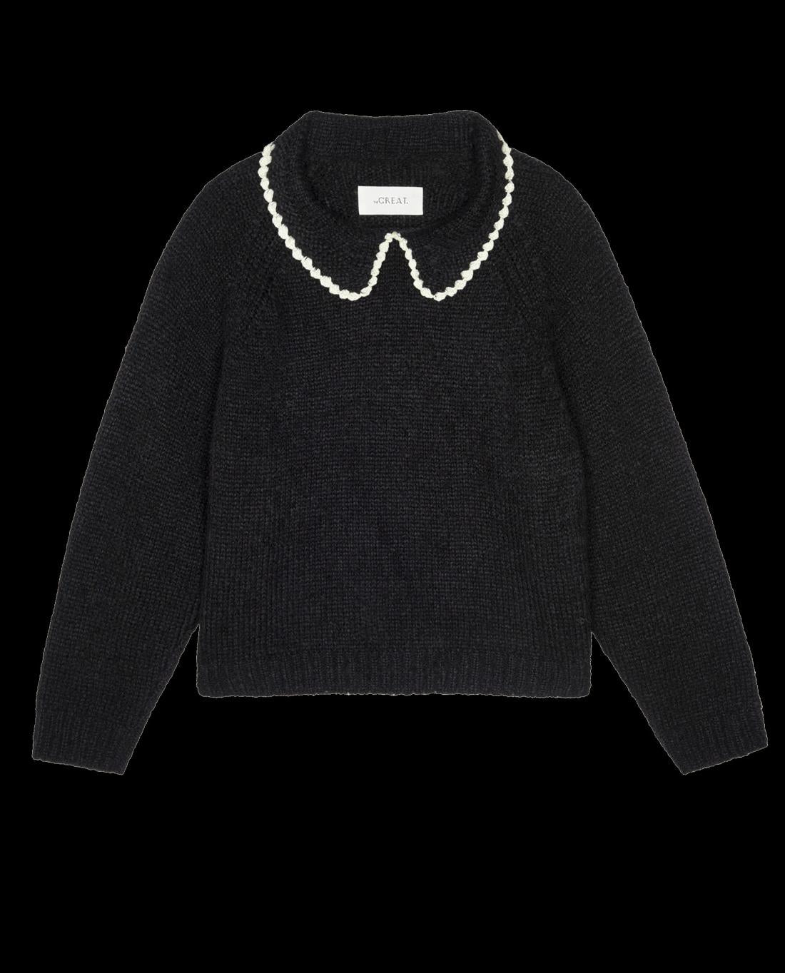 Sweaters | Women The Great. The Crochet Collar Pullover. Black With Soft White