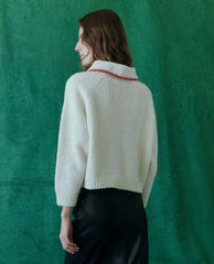 Sweaters | Women The Great. The Crochet Collar Pullover. Soft White With Cherry