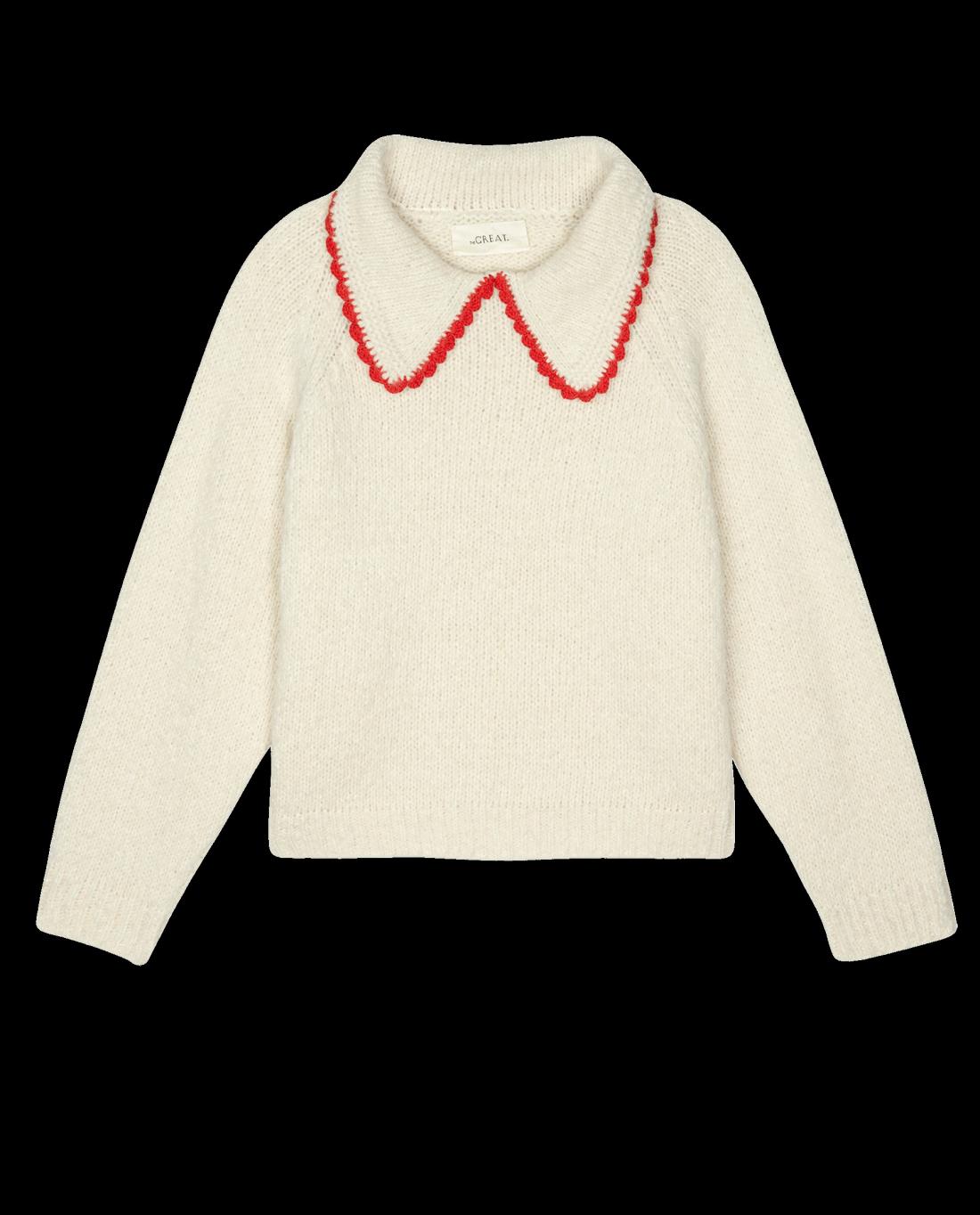 Sweaters | Women The Great. The Crochet Collar Pullover. Soft White With Cherry
