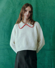 Sweaters | Women The Great. The Crochet Collar Pullover. Soft White With Cherry