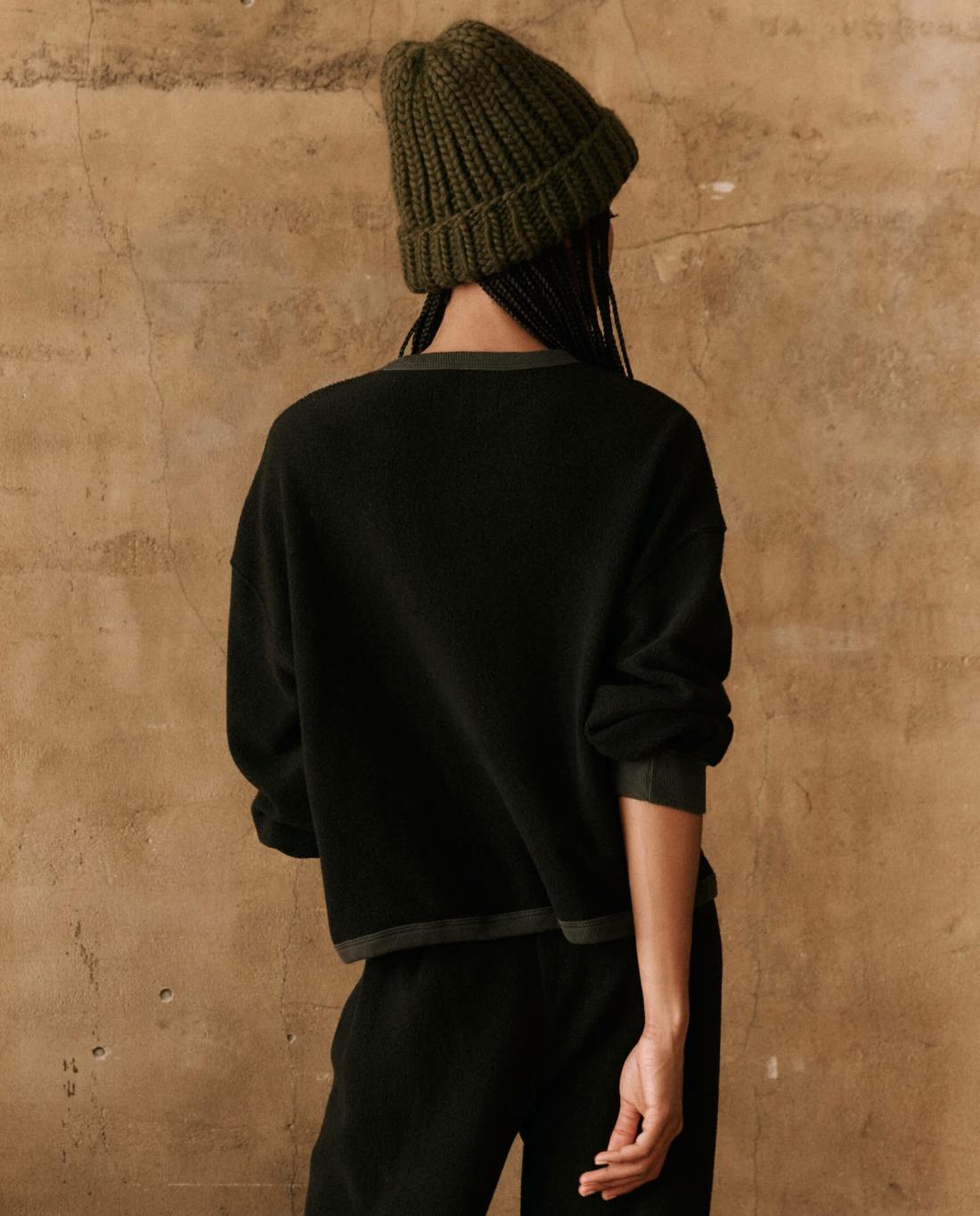 Sweaters | Women The Great. The Fleece Henley Sweatshirt. Almost Black