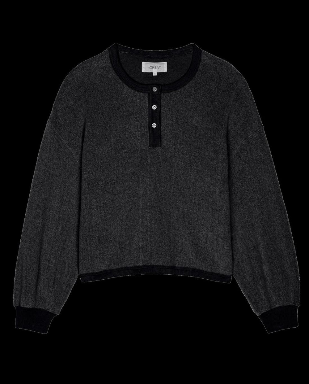 Sweaters | Women The Great. The Fleece Henley Sweatshirt. Almost Black