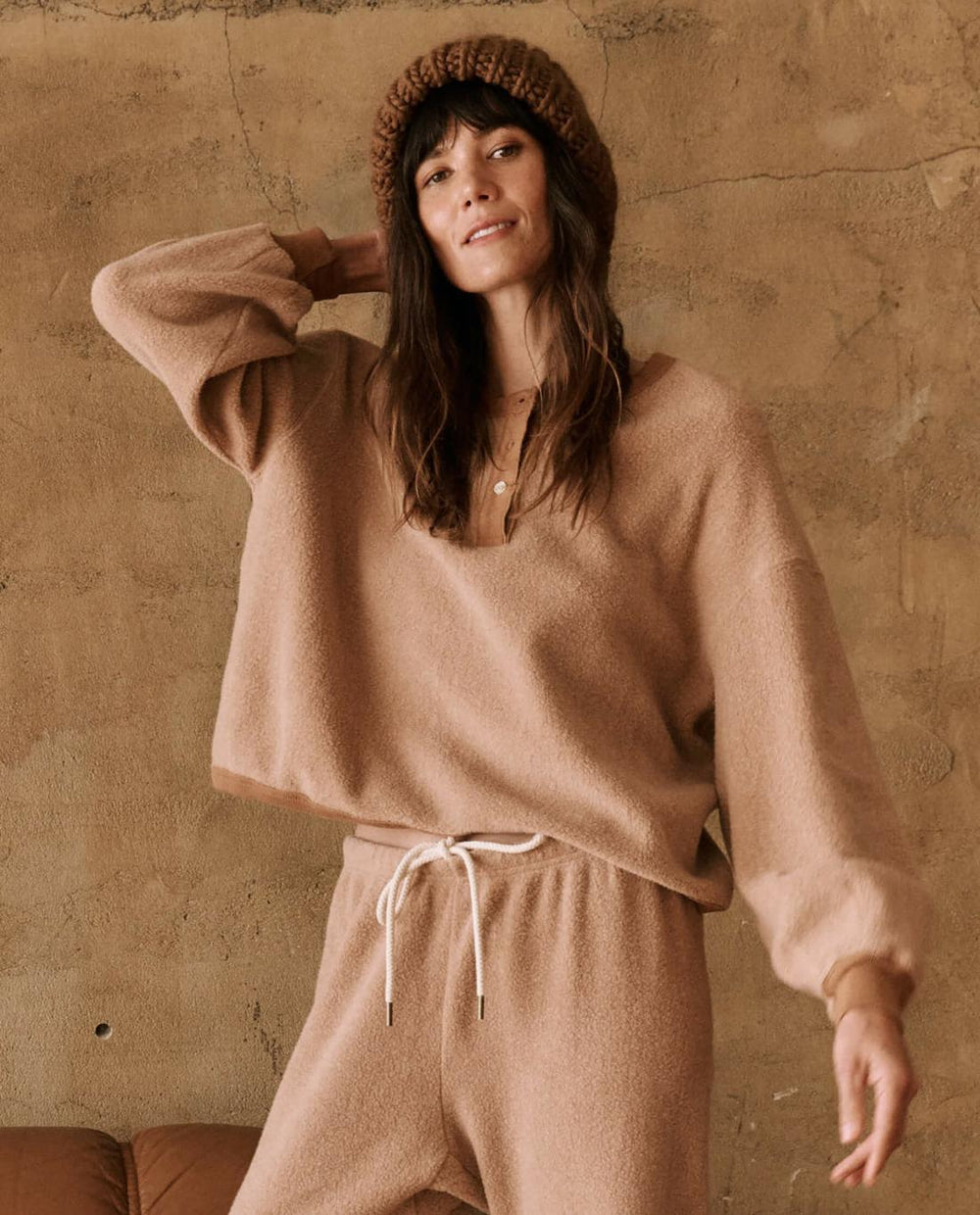 Sweaters | Women The Great. The Fleece Henley Sweatshirt. Fawn
