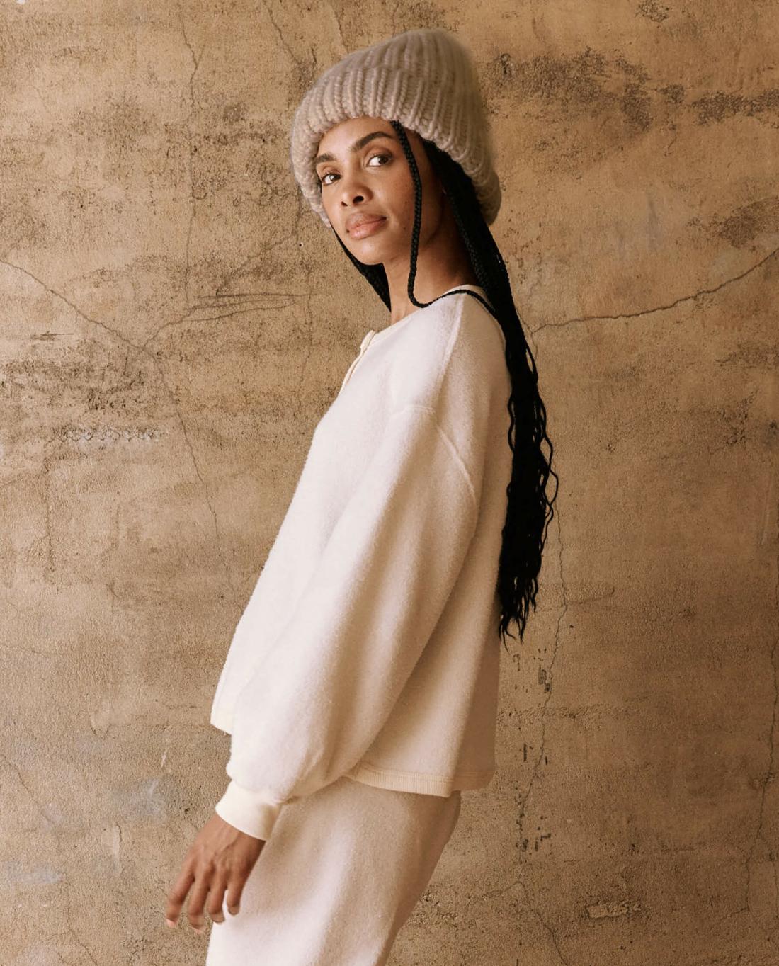 Sweaters | Women The Great. The Fleece Henley Sweatshirt. Washed White