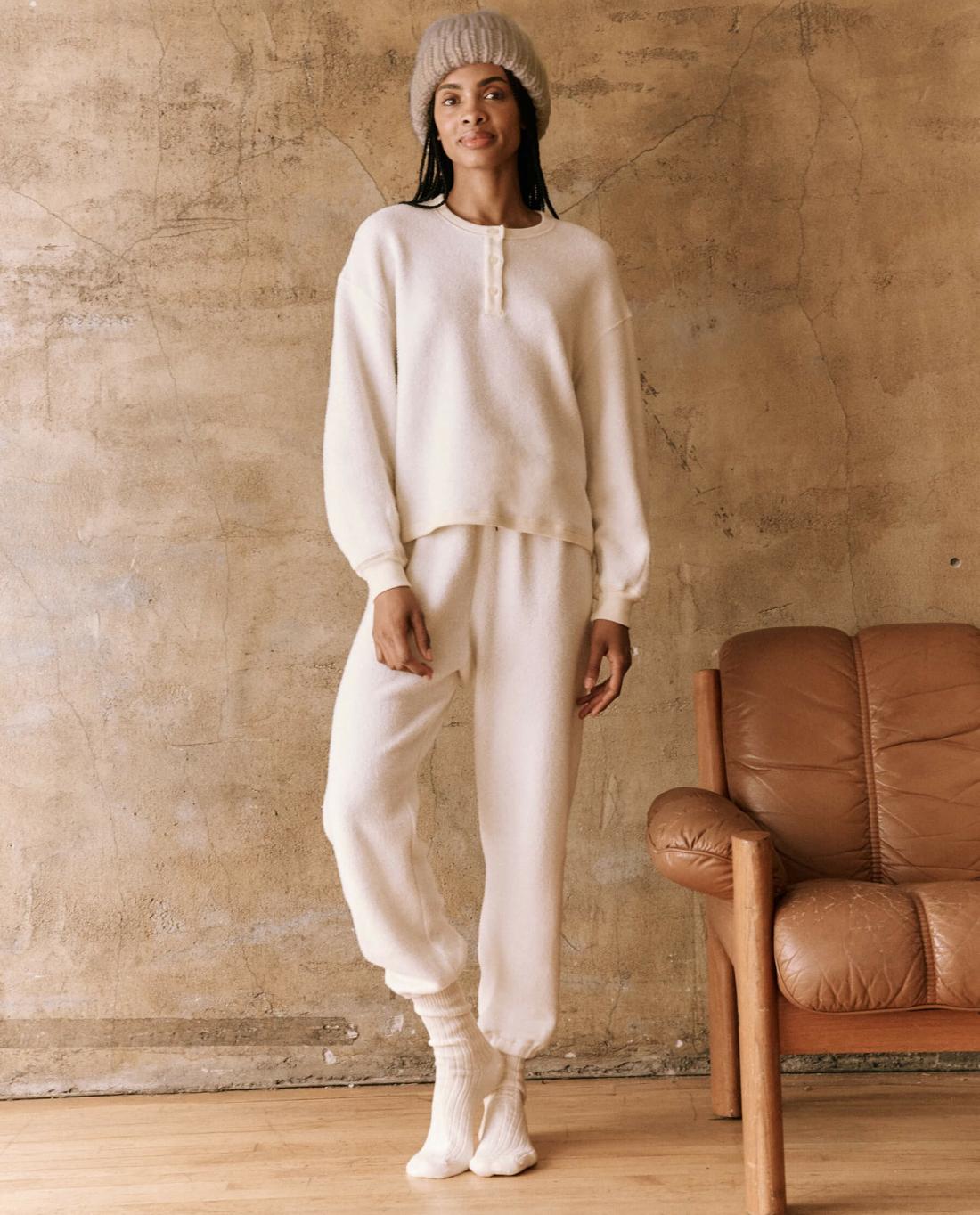 Sweaters | Women The Great. The Fleece Henley Sweatshirt. Washed White