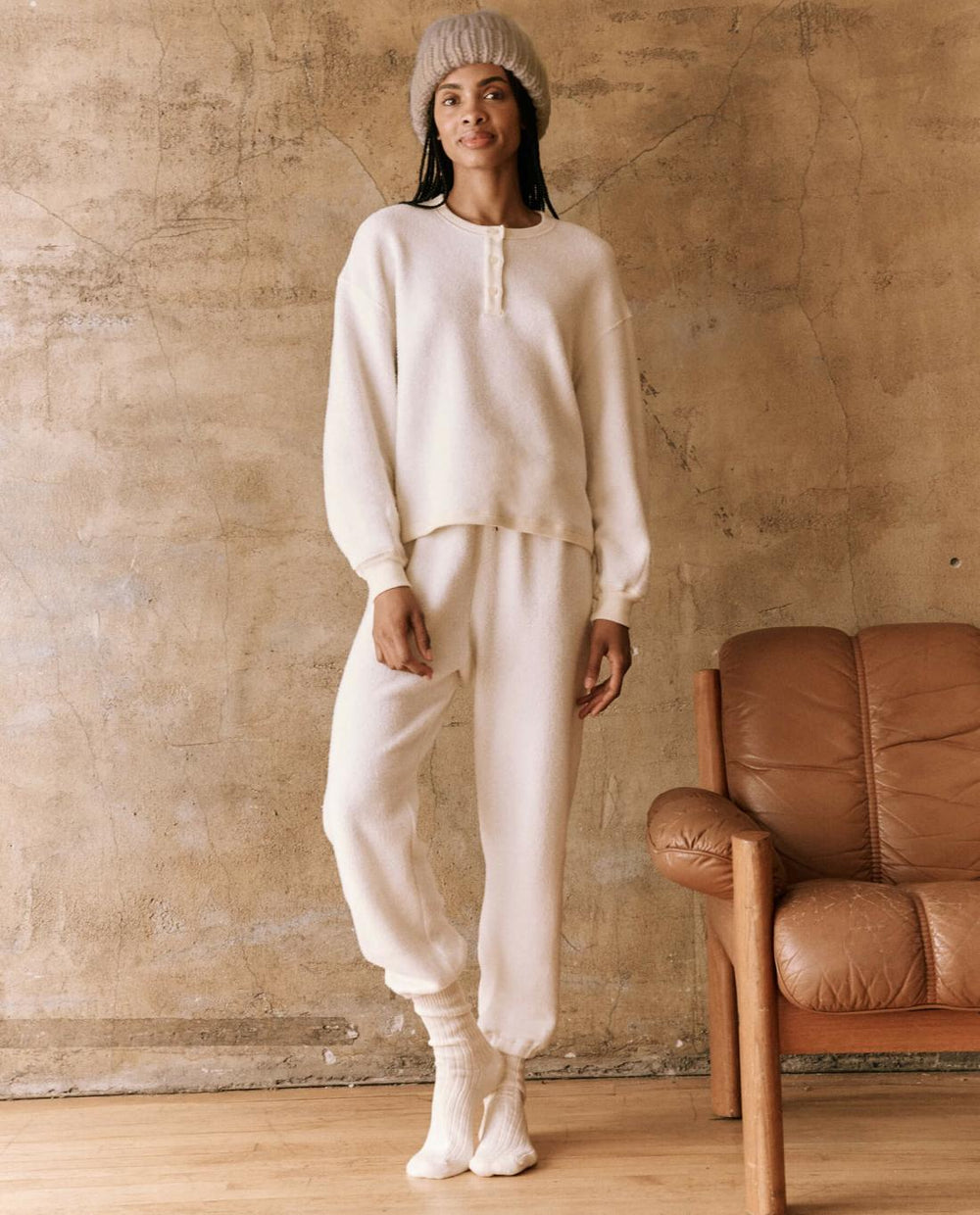 Sweaters | Women The Great. The Fleece Henley Sweatshirt. Washed White