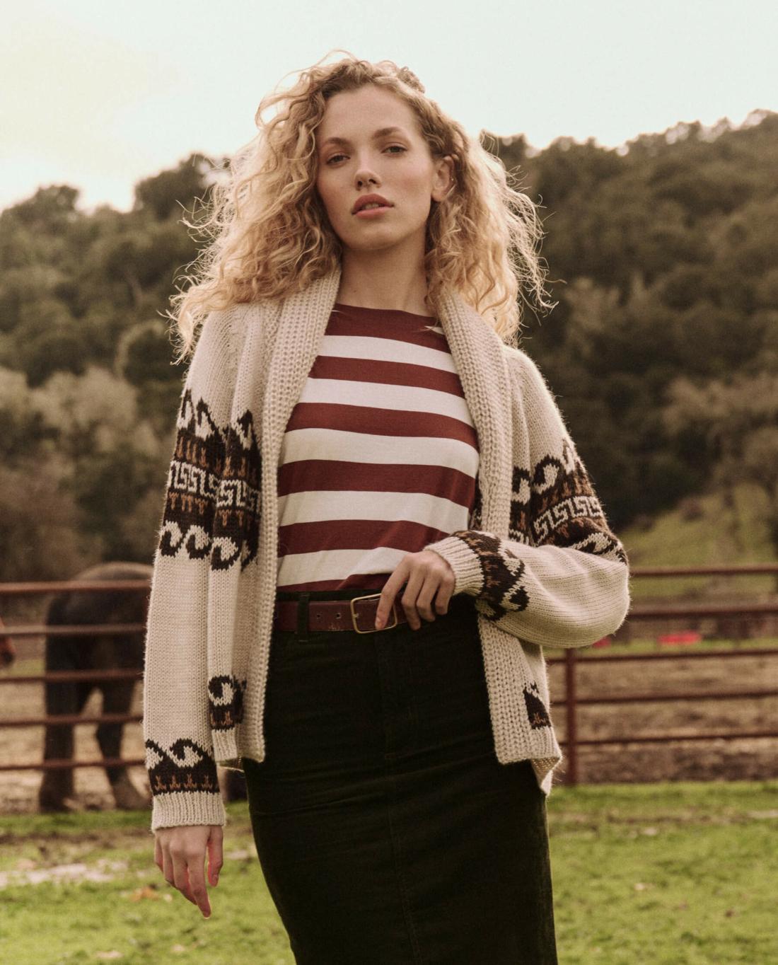 Sweaters | Women The Great. The Greek Key Lodge Cardigan. Cream With Driftwood
