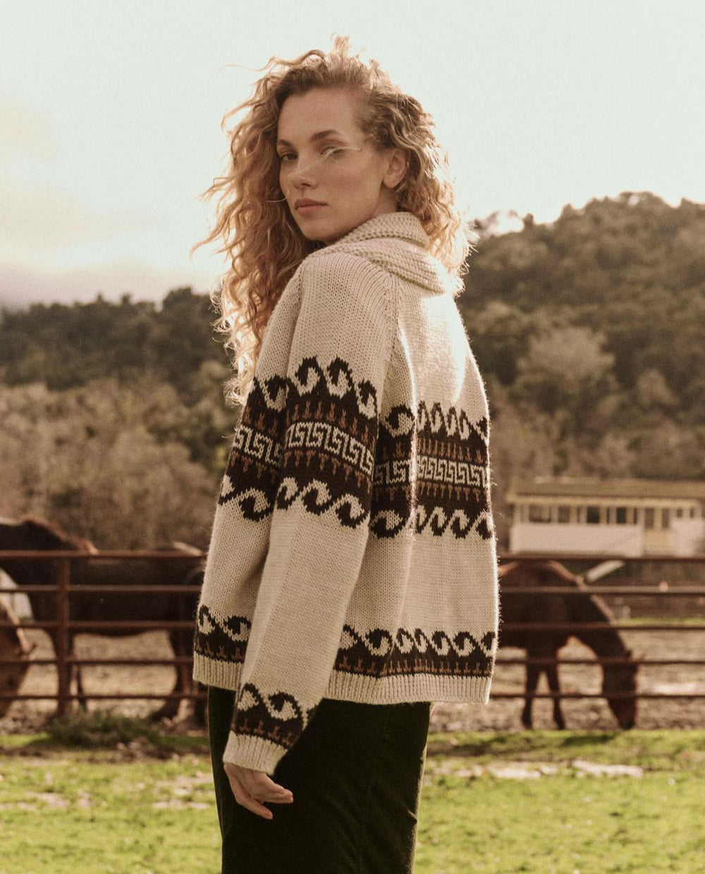 Sweaters | Women The Great. The Greek Key Lodge Cardigan. Cream With Driftwood