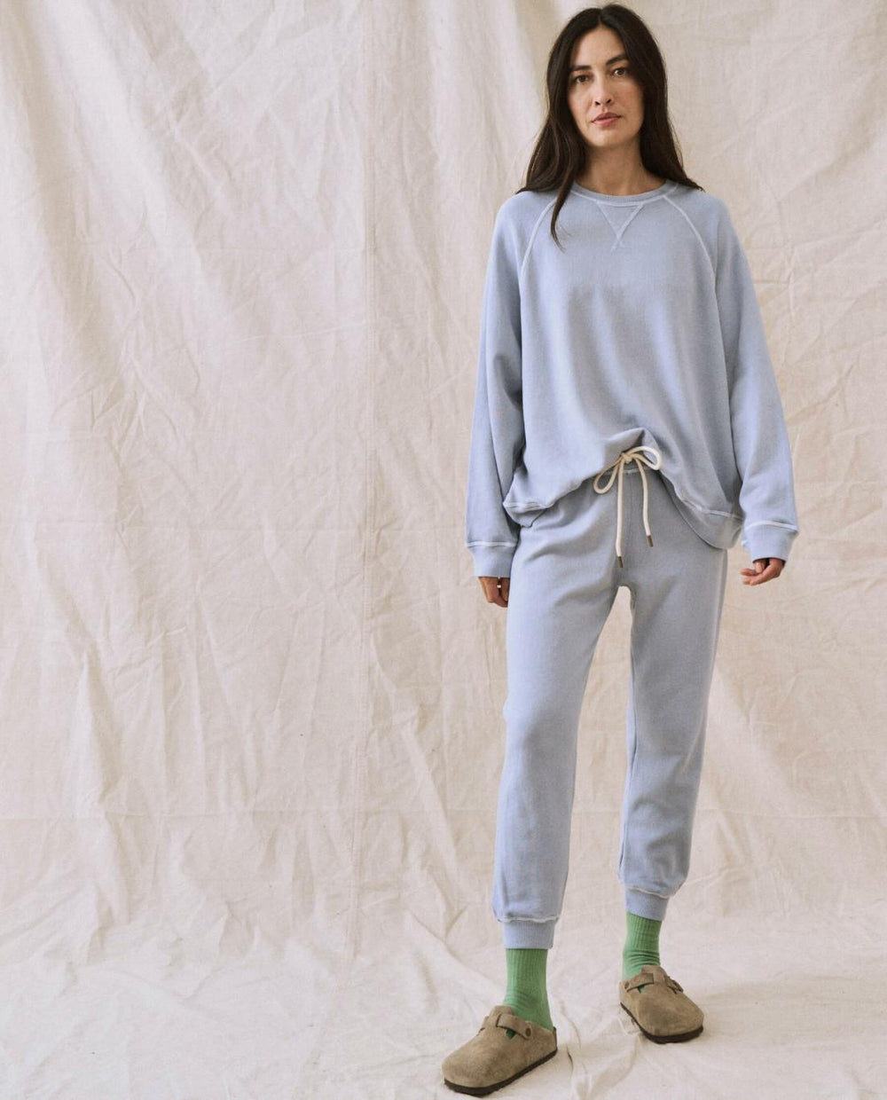 Sweatpants | Women The Great. The Cropped Sweatpant. Solid Whisper Blue