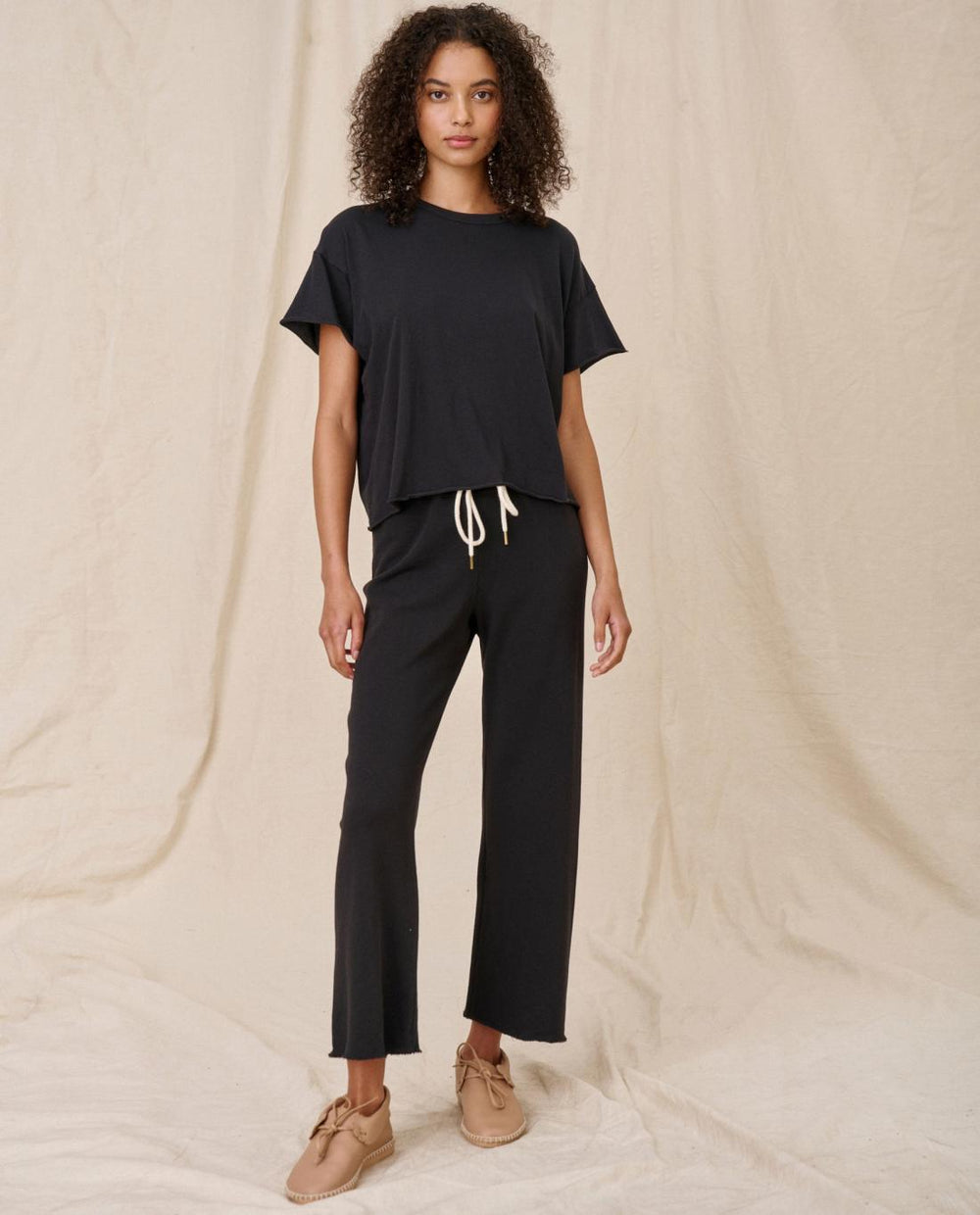 Sweatpants | Women The Great. The Wide Leg Cropped Sweatpant. Almost Black