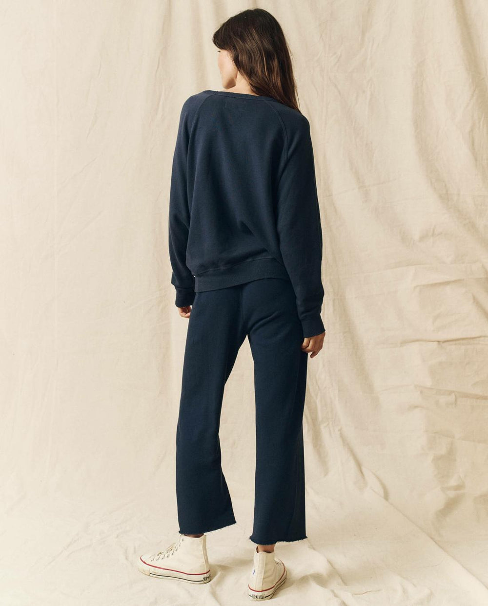 Sweatpants | Women The Great. The Wide Leg Cropped Sweatpant. True Navy