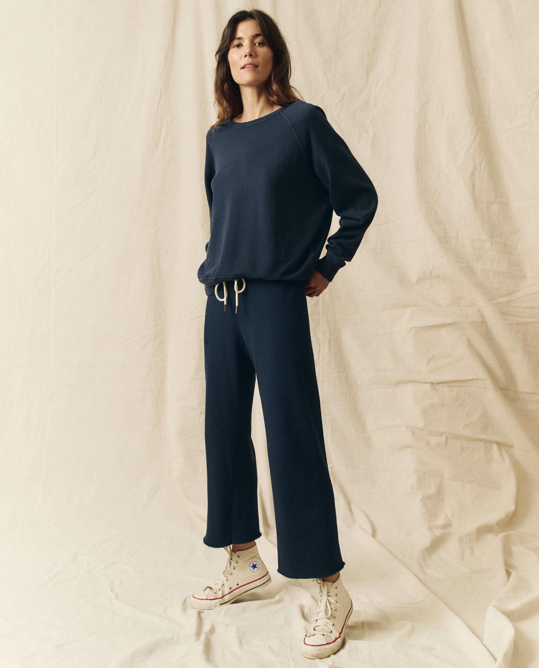 Sweatpants | Women The Great. The Wide Leg Cropped Sweatpant. True Navy