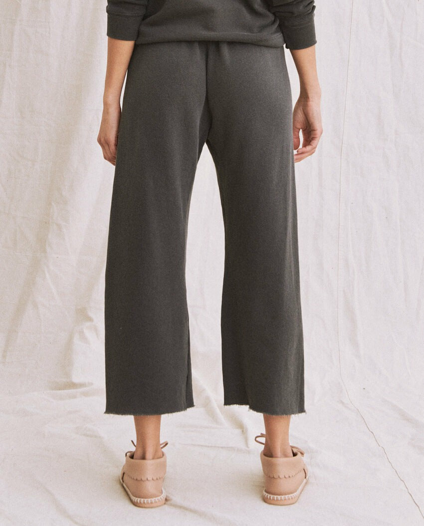 Sweatpants | Women The Great. The Wide Leg Cropped Sweatpant. Washed Black