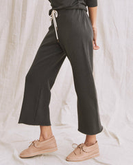 Sweatpants | Women The Great. The Wide Leg Cropped Sweatpant. Washed Black