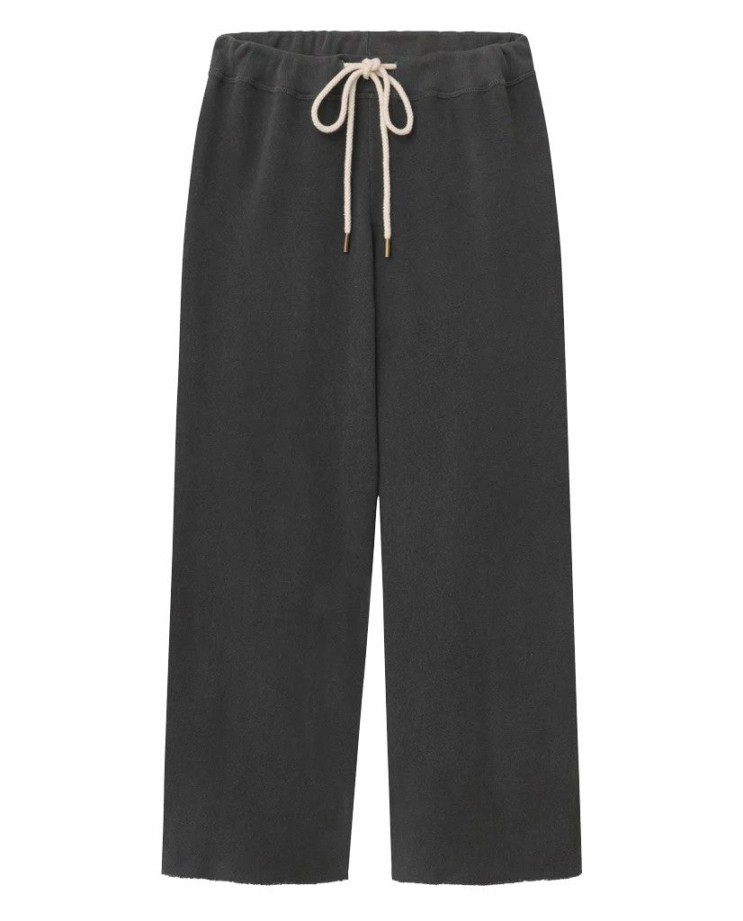 Sweatpants | Women The Great. The Wide Leg Cropped Sweatpant. Washed Black