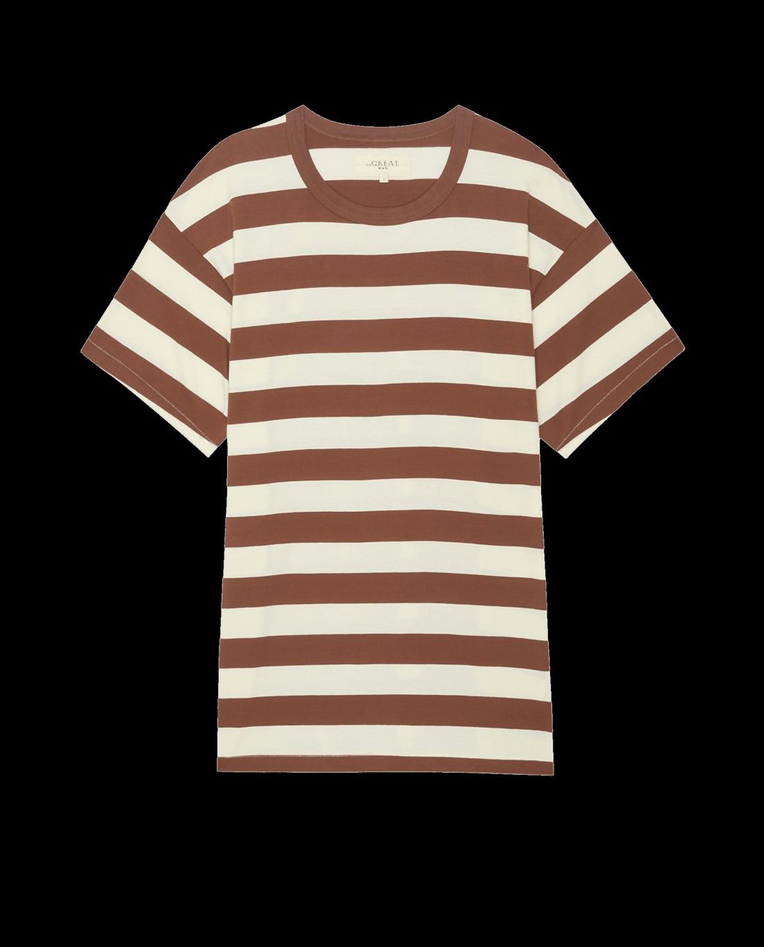 Tees &amp; Sweats | Men The Great. The Men's Boxy Crew. Solid Cognac Stripe