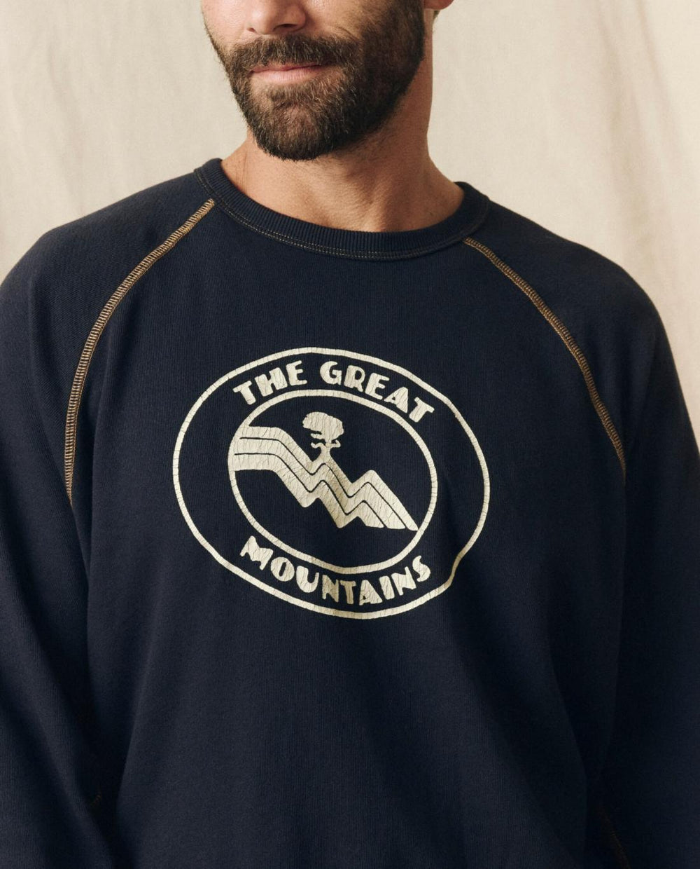 Tees &amp; Sweats | Men The Great. The Men's College Sweatshirt. Graphic Stargazer Blue With Mountain